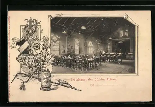 AK Gütersloh, Bertelssaal der Gützler Prima, Bierkrug, Wappen