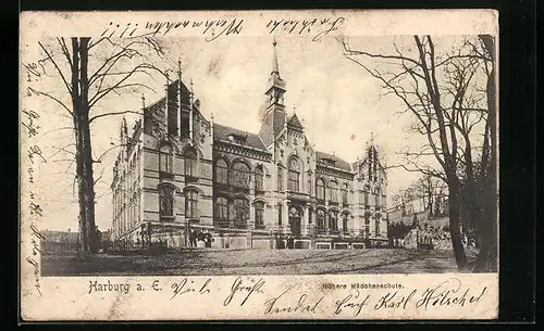 AK Harburg a. E., Höhere Mädchenschule mit Strassenpartie