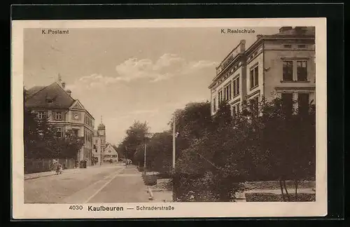 AK Kaufbeuren, Schraderstrasse mit Postamt und Realschule