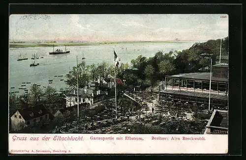 AK Hamburg-Othmarschen, Gartenpartie mit Elbstrom, Besitzer: Alex Breckwoldt