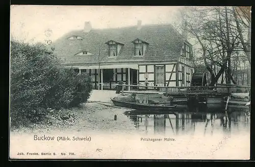 AK Buckow /Märk. Schweiz, Pritzhagener Mühle mit Ruderboot