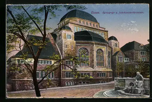 AK Essen, Synagoge und Jahrhundertbrunnen