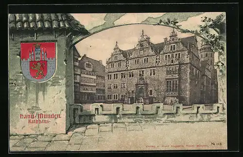 AK Hann. Münden, Rathaus mit Stadtwappen