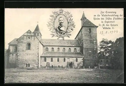 AK Fischbeck, Kirche des Stifts mit Porträt Kaiser Wilhelm II.