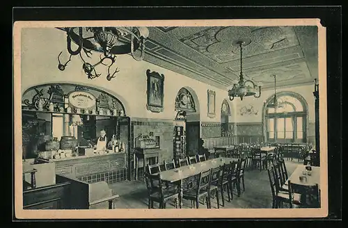 AK Augsburg, Viktoria-Bierhallen - Innenansicht mit Theke