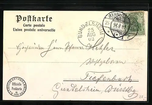 AK Mannheim, Friedrichsplatz mit Festhalle und Wasserthurm - Karte zur Generallversammlung der Katholiken 1902