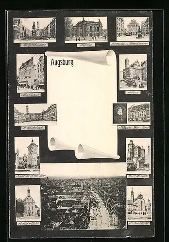 AK Augsburg, Theater, St. Ullrichkirche, Rathaus