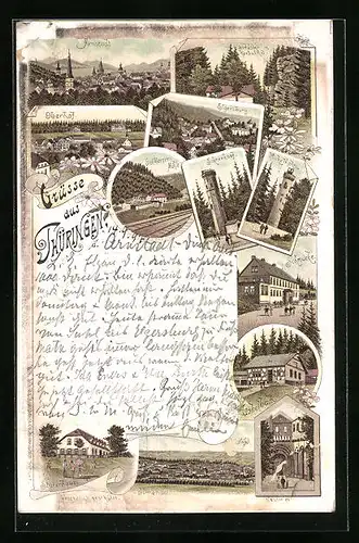 Lithographie Arnstadt i. Thür., Oberhof, Elgersburg, Stutenhaus, Schmücke