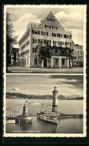 AK Lindau i. B., Hotel Lindauer Hof, Blick von der Hotelterrasse auf den Bodensee