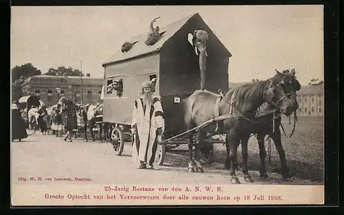 AK 25-jähriges Jubiläum des A. N. W. B. 1908 - Festzug mit exotischen Tierköpfen in Wagen