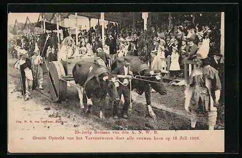 AK 25-jähriges Jubiläum des A. N. W. B. 1908 - Ochsengespann vor Festtribüne