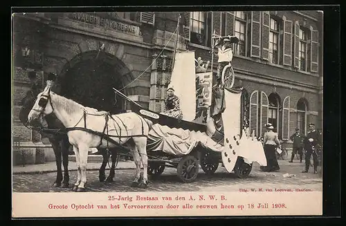AK 25-jähriges Jubiläum des A. N. W. B. 1908 - Festwagen mit Schiff und Matrosen