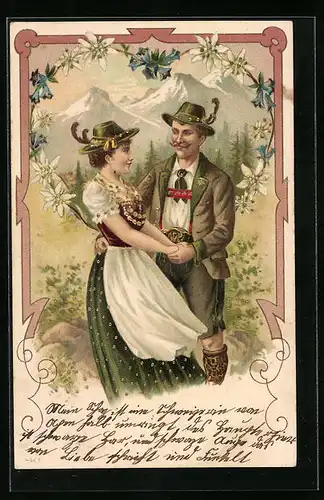 Präge-AK Bayrisches Liebespaar in Tracht