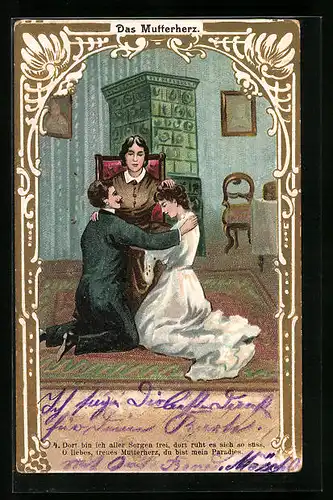 Künstler-AK Das Mutterherz - Mutter gibt Liebespaar ihren Segen