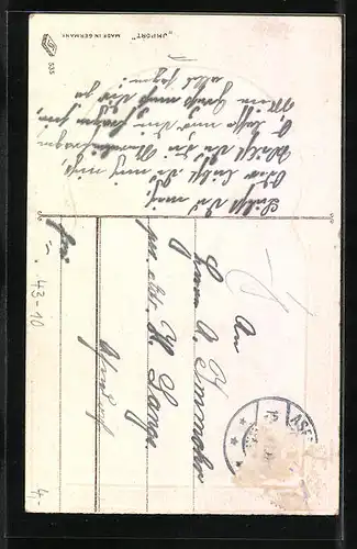 Lithographie Liebespaar am Kachelofen, Gedicht, Goldrahmen