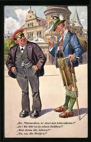 Künstler-AK Tourist fragt nach dem Weg zum Löwenbräu