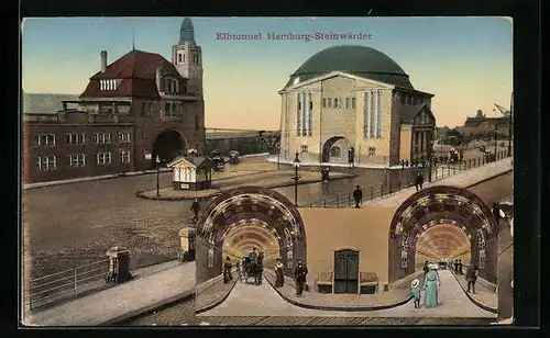AK Hamburg-Steinwärder, Elbtunnel, Eingangsgebäude und Ansicht der Tunnelröhren