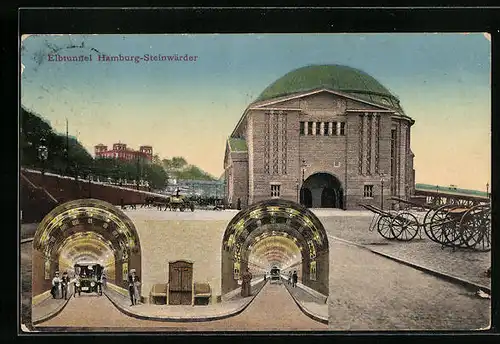 AK Hamburg-Steinwärder, Elbtunnel mit Eingangsgebäude