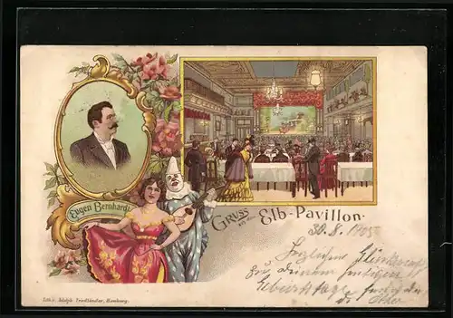 Lithographie Hamburg-St. Pauli, Restaurant Elb-Pavillon auf der Elbhöhe