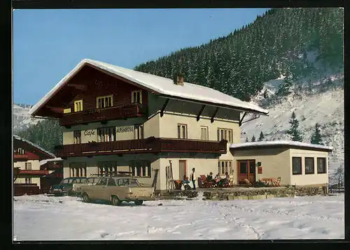 AK Lanersbach /Zillertal, Cafe & Hotel Alpenrose im Winter