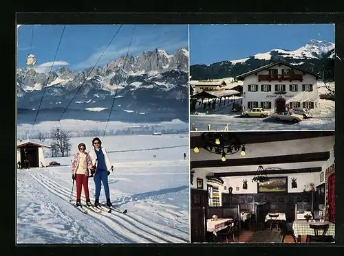 AK Oberndorf b. Kitzbühel, Gasthof Neuwirt im Winter, Ski-Lift
