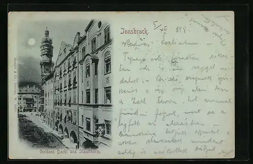 Mondschein-AK Innsbruck, Goldenes Dachl und Stadtthurm