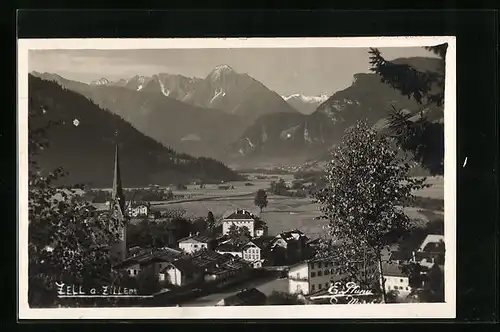 AK Zell, Gesamtansicht mit Bergpanorama