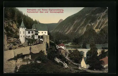 AK Fernstein, Fernsteiner-See, Sonnenspitze und Ruine Sigmundburg