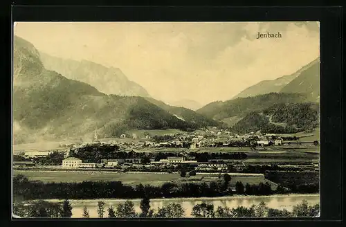 AK Jenbach, Ortsansicht mit Bergpanorama