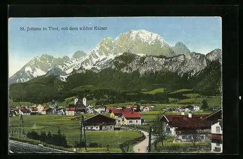 AK St. Johann, Ortsansicht mit dem wilden Kaiser