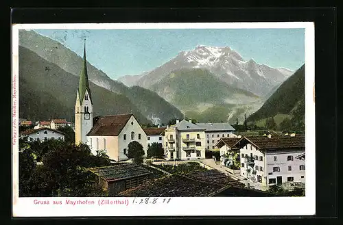 AK Mayrhofen /Zillertal, Ortsansicht mit Kirche