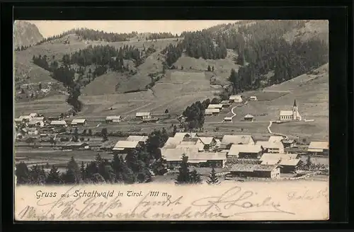 AK Schattwald, Ortsansicht aus der Vogelschau