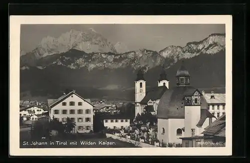 AK St. Johann, Ortsansicht mit Wilden Kaiser