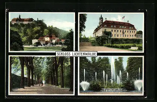 AK Lichtenwalde, Schloss Lichtenwalde, Brunnen, Parkpartie