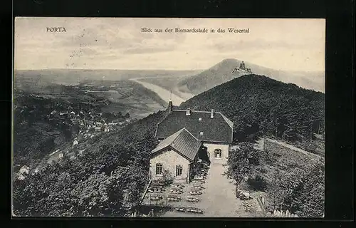 AK Porta, Blick aus der Bismarcksäule in das Wesertal