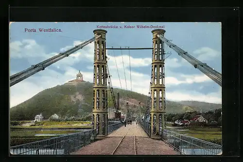 AK Porta Westfalica, Kettenbrücke u. Kaiser Wilhelm-Denkmal