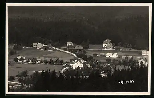 AK Jägersgrün i. V., Ortspartie mit Gasthof Jägersgrün