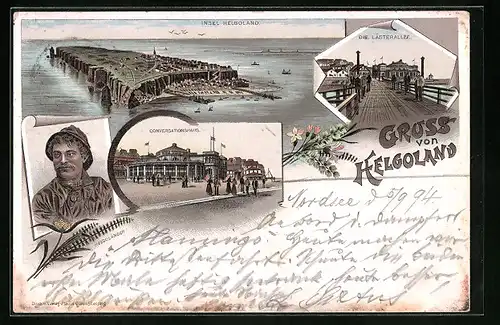 Vorläufer-Lithographie Helgoland, Inselansicht mit Lästerallee 1894