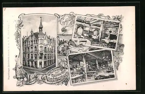AK Magdeburg, Restaurant Würzburger mit Innenansichten