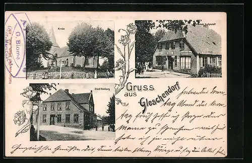 AK Gleschendorf, Ortsansicht mit Kirche