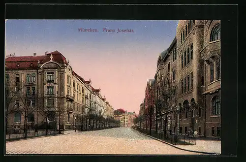 AK München-Schwabing, Franz Josefstrasse in Abendstimmung
