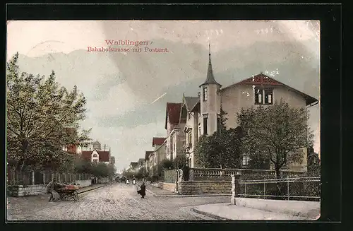 AK Waiblingen, Bahnhofstrasse mit Postamt