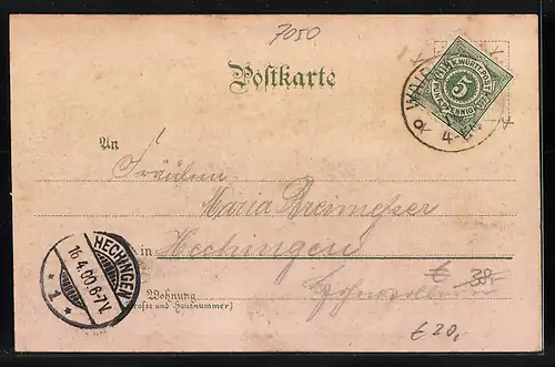 Lithographie Waiblingen, Totalansicht mit Stadttor