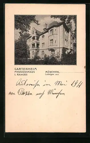 AK München, Pensionshaus Gartenheim, Ludwigstrasse 22a