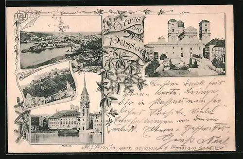 Vorläufer-AK Passau, 1894, Rathaus, Dom, Festung Oberhaus