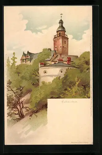 Lithographie Falkenstein, Partie mit Turm