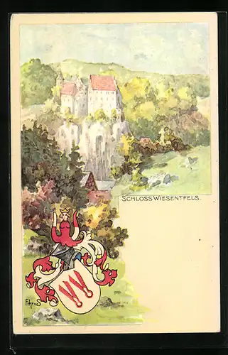 Künstler-AK Wiesentfels, Das Schloss, Wappen