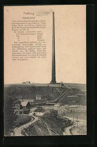 AK Halsbrücke, Ortspartie mit Schornstein, Höhe 140m