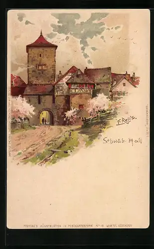Künstler-AK Schwäbisch Hall, Das Tor im Frühling