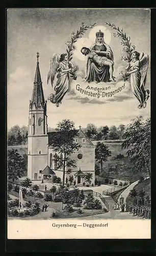 Künstler-AK Geyersberg-Deggendorf, Die Kirche, Gnadenmutter, Engel